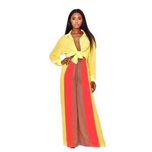 House of CB NWT Margot Yellow Neon Coral Semi Sheer Pants XS